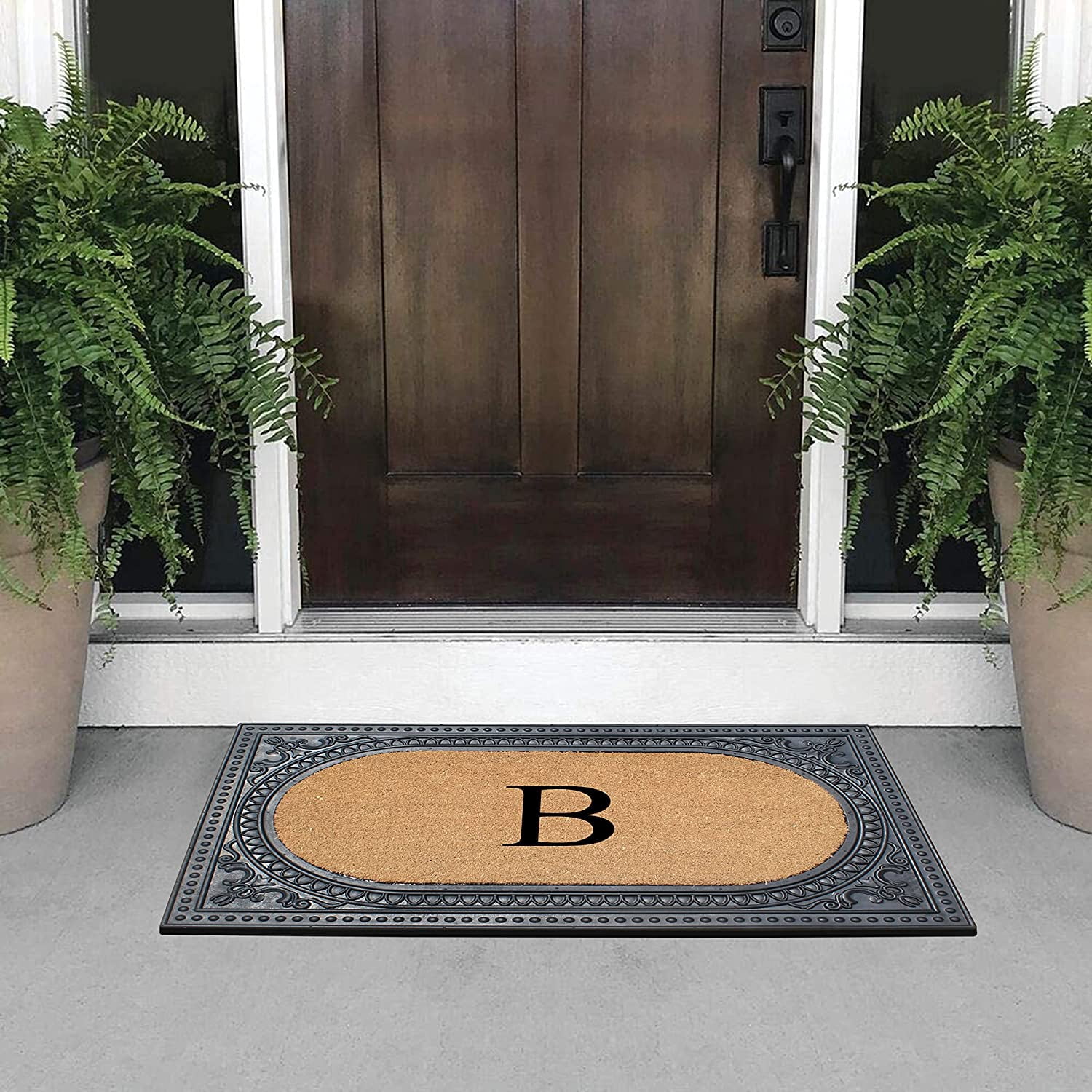 A1HC Natural Rubber & Coir 24x39 Monogrammed Doormat For Front Door, Anti-Shed Treated Durable Doormat for Outdoor Entrance, Heavy Duty, Low Profile, Easy to Clean, Long Lasting Front Porch Entry Rug