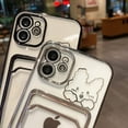 thumbnail image 7 of Compatible with iPhone Case,Cute Kawaii Bunny Bear Clear Credit Card Slot Holder Wallet Electro Plated Bumper Protection Soft Shockproof Cover Phone Case (Silver,iPhone 14), 7 of 7