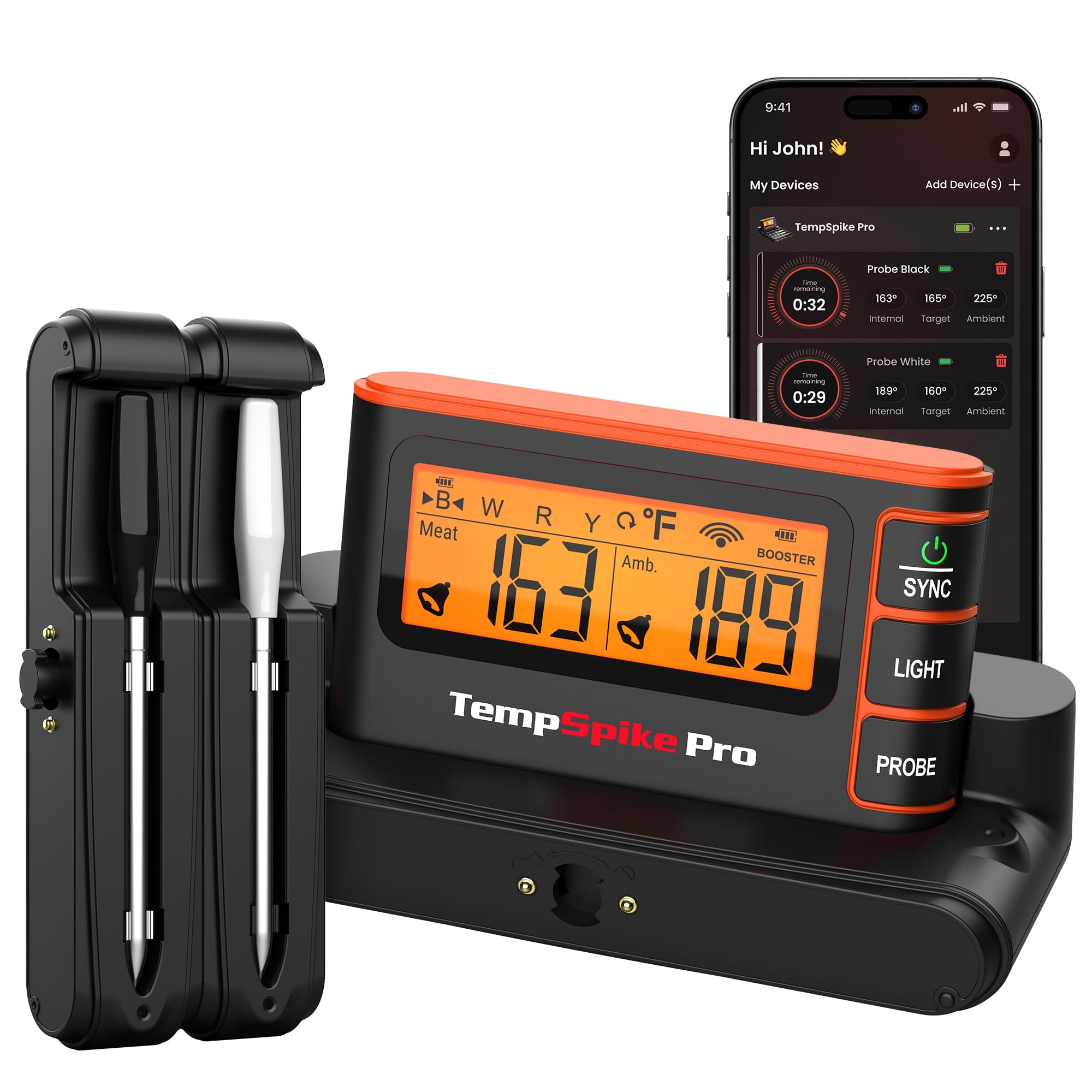 Thermomètre à Viande Bluetooth/WiFi, Portée Illimitée, 7 Sondes, Certifié NIST, BBQ4