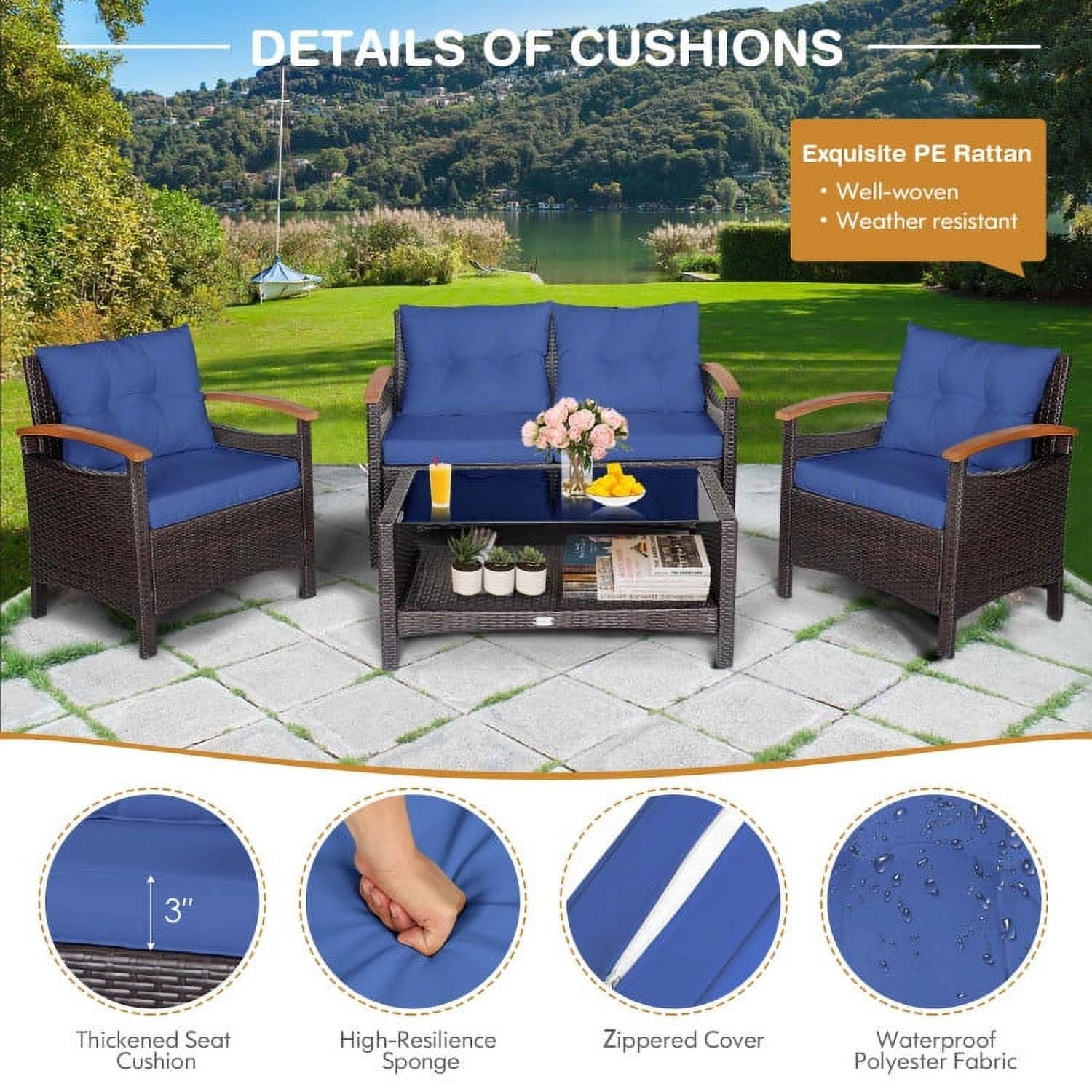 Aimee Lii 3 Pieces Patio Wicker Furniture Set with Storage Table and Protective Cover, Outdoor Patio Furniture, Navy Aimee Lii 3 Pieces Patio Wicker Furniture Set with Storage Table and Protective Cover, Outdoor Patio Furniture, Navy