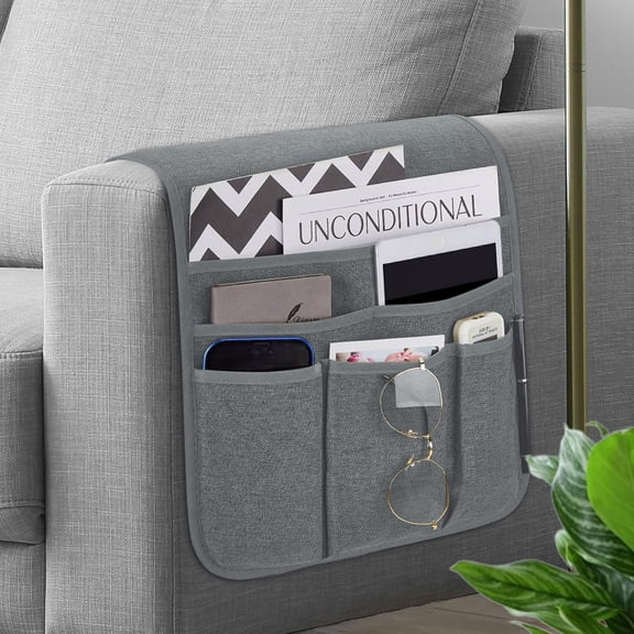 Remote Control Holder Armchair Caddy for Recliner Couch, Non-Slip Armrest Organizer with 5 Pockets for Magazine, Tablet, Phone, iPad