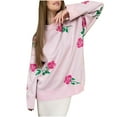 thumbnail image 5 of WRKEKC Women's Colorful Rose Knit Pullover Sweater Crewneck Long Sleeve Fall Winter Casual Loose Fit Floral Design Unique Womens Sweater, 5 of 10