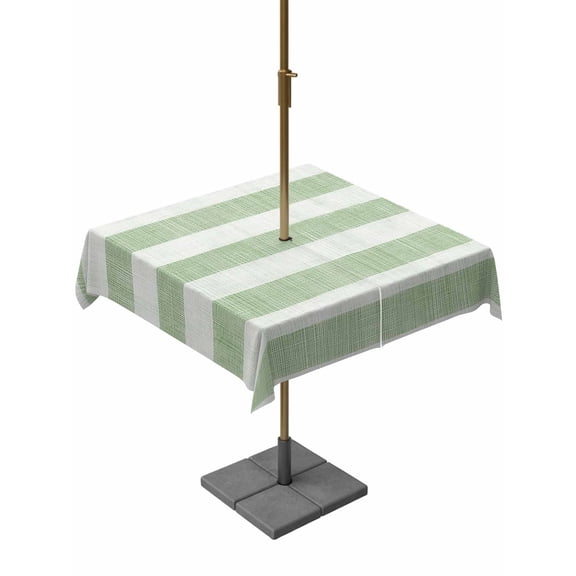 Outdoor Tablecloth with Umbrella Hole, Sage Green Linen Striped Zippered Table Cloth for Rectangle Tables, Vintage Farmhouse Washable Waterproof Tablecloths for Picnic Patio Garden