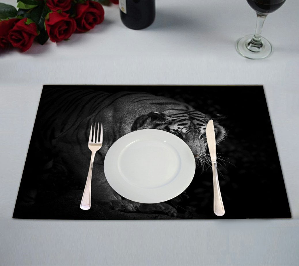 GCKG Animal Placemat, Tiger Black and White Placemat 12x18 Inch,Set of