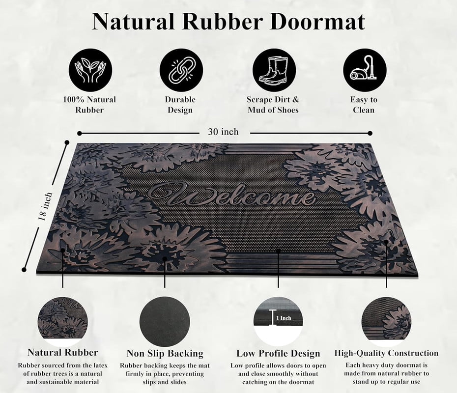 A1HC Rubber Pin Doormat for Entrance, Welcome Designed Copper Front Door Mat, Non-Slip Backing Mat for Outdoor and Indoor, 18x30
