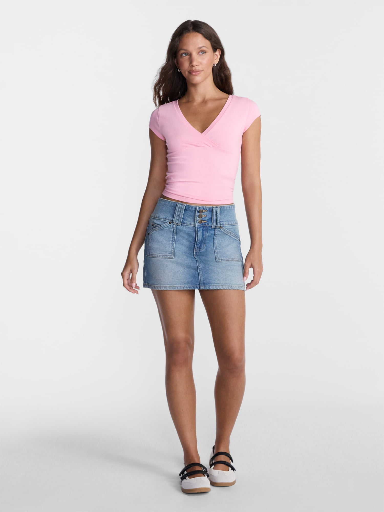No Boundaries Three Button Mini Skort, Women's Sizes 00-20