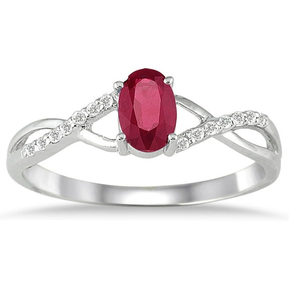 SZUL Women's Ruby and Diamond Twist Ring in 10K White Gold
