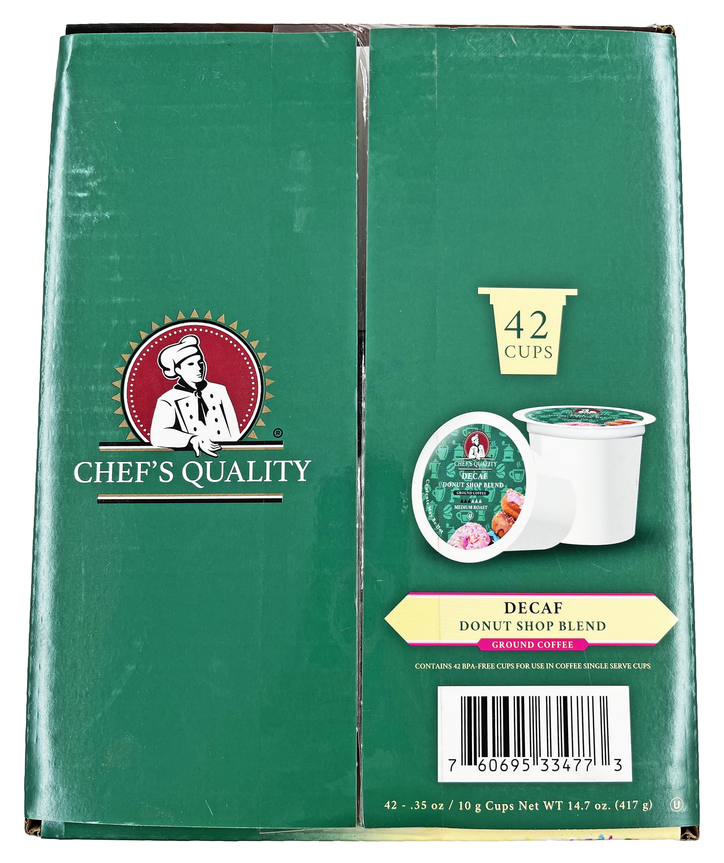 Chef's Quality Decaf Donut Shop Blend 0.35 oz. Single Serve Coffee Pods | Medium Roast | Kosher | 42 Count