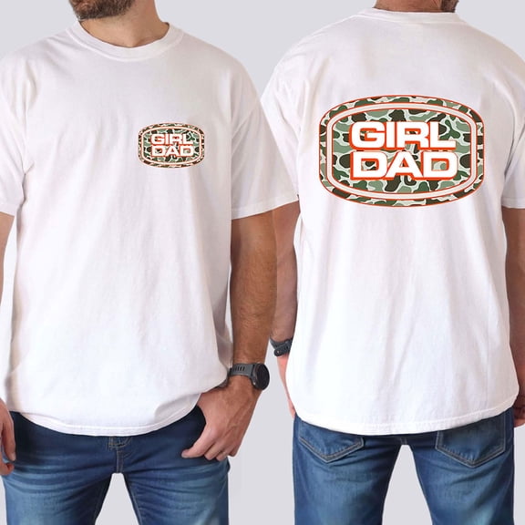 Men’s Graphic T-Shirt, “Girl Dad” Double-Sided Camo Print Tee, Cotton Crewneck Casual Shirt, Unique Fatherhood Gift, Sizes S–5XL