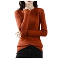 thumbnail image 2 of Vivianyn HD Women's Solid Slim Fit Crew Neck Knit Top, Long Sleeve Base Layer,Brown,Size S-XXL, 2 of 5