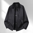 thumbnail image 2 of Crop Jackets for Men Jerdar Men's Color-blocked Lapel Zip-up Snap Button Zip-up Pocket Long-sleeved Coat Top, 2 of 9
