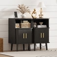 thumbnail image 2 of Mid Century Modern Bedside Table,Wood Nightstand with Power Outlet,Fluted Night Stand with Sliding Doors,Curved Round Edge Side Table with Storage Cabinet for Bedroom,Living Room(1PC), 2 of 8