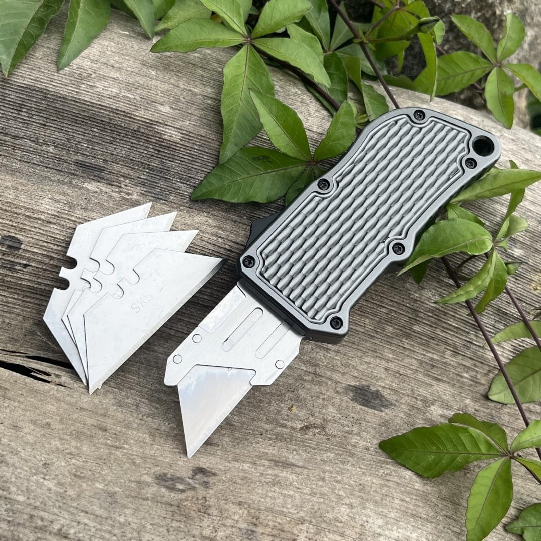 ABCISI Retractable Box Cutters Utility Knife, Replaceable Blade Pocket Knife With Clip, With 5pcs Spare Blades, Lightweight Aluminum Handle for Outdoor And Indoor EDc, Camping & Survival