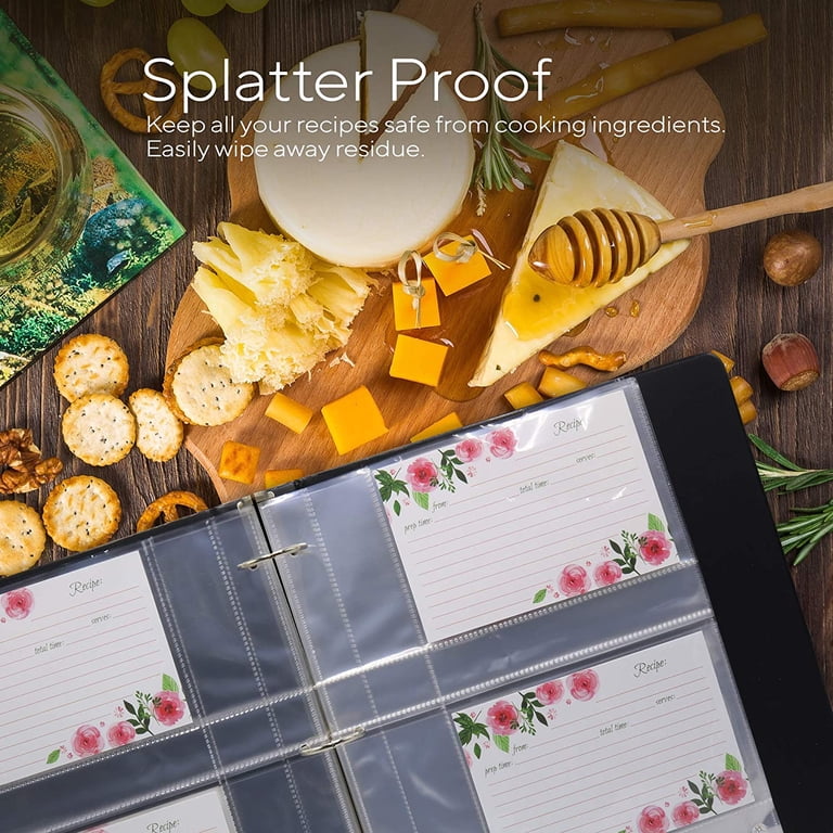 half page 4x6 recipe card protectors for 3 ring binder 20 Pack of Protectors, Clear Refill Sheets Recipe Organizer Binders, 4" x 6", 2 Pockets Per Page, Holds 4 Cards Per Sheet, Perfect for Recipe ring mini binders (mini binders sold separately) Initial Gourmet Monogram Half Page
