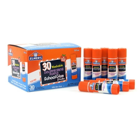 - Elmer’s® Disappearing Purple Washable School Glue Sticks, 0.24 oz, 30 Count