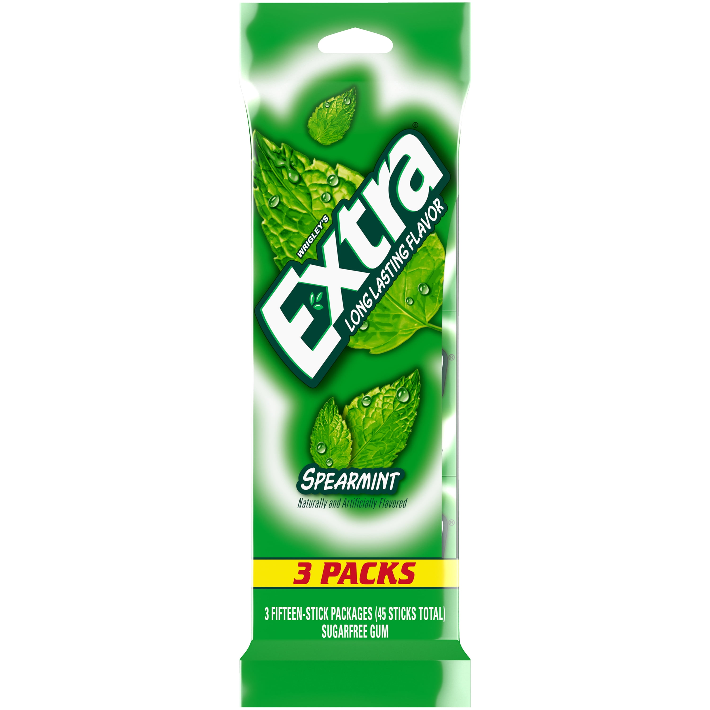 EXTRA Spearmint Sugar Free Chewing Gum, 15 Sticks per Pack, 3 Pack