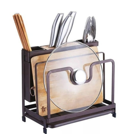 

Kitchen Multifunctional Storage Rack with Drip Tray Cutting Board frame Tableware Cutlery Rack Flatware Caddy Pot Cover Lid Frame KJZWJ015HEI