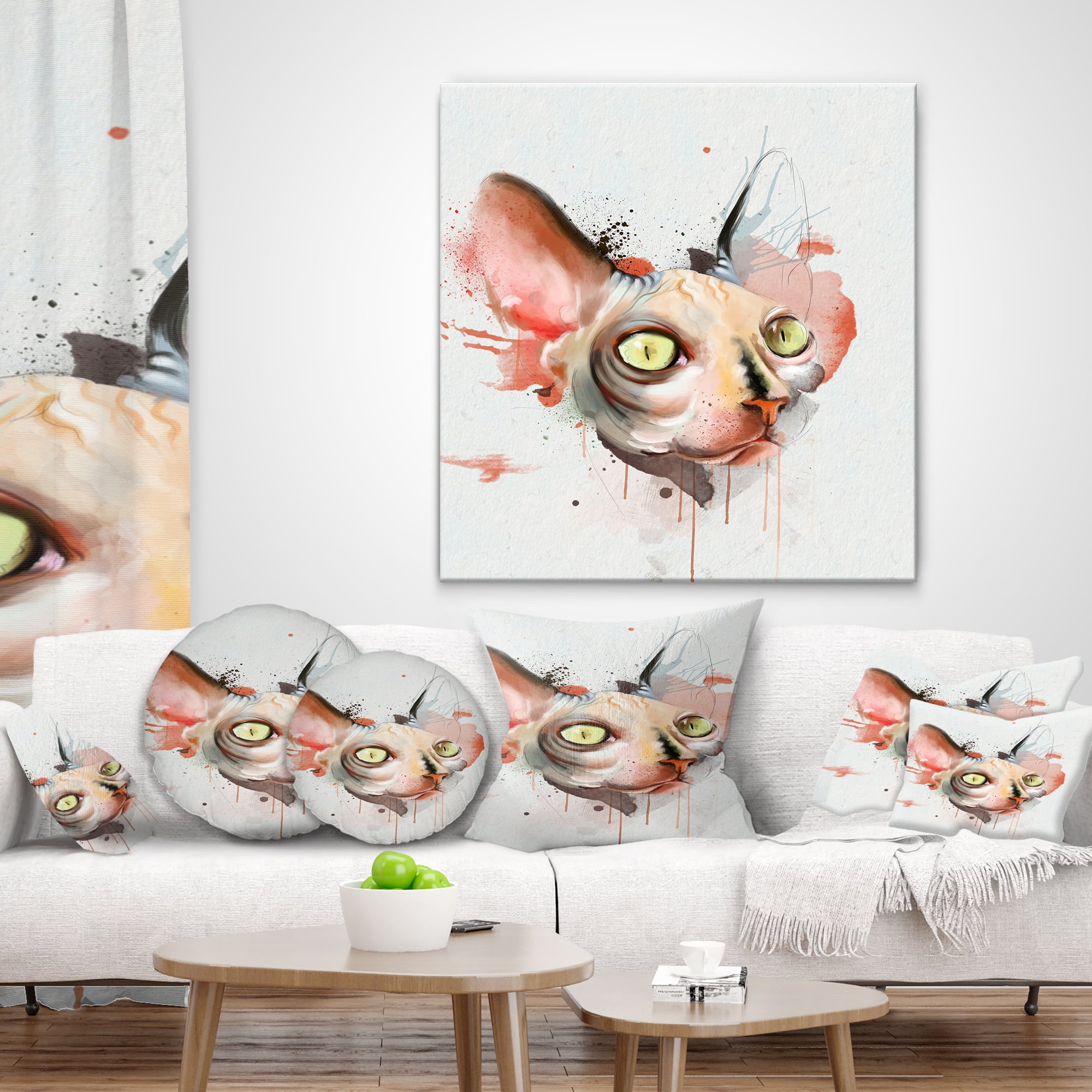 Designart Red Faced Cat Watercolor Sketch - Animal Throw Pillow - 18x18