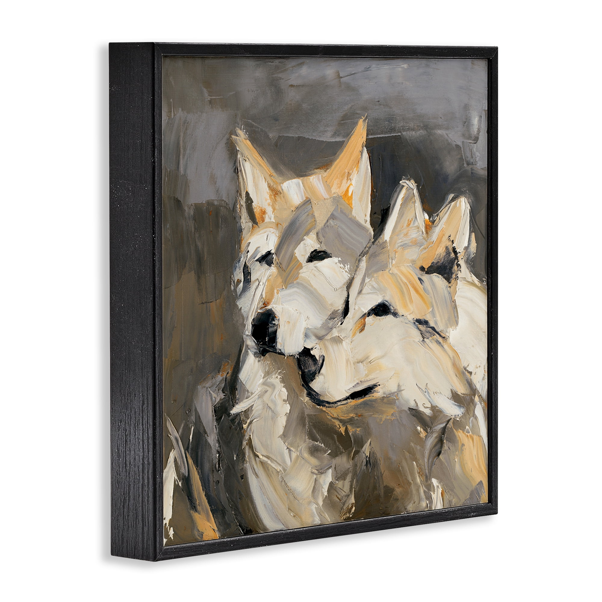 Stupell Industries Cuddling Wolf Pair Animals & Insects Painting Black Framed Art Print Wall Art, 12 x 12