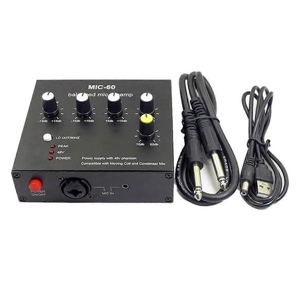 MIC-60 3-Band Equalizer Balanced Mic Preamp Microphone Preamplifier with DC Cable and 6.5mm Cable
