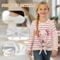 thumbnail image 6 of Xoenoiee Axolotl Milk Tea Stripe Print Girls Long Sleeve Shirts Crew Neck Tunic Tops Pullover Casual Front Tie Shirts for Gilrs Soft Comfy Blouses, 5-6 Year, 6 of 7