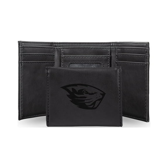College Rico Industries Oregon State  Black Laser Engraved Trifold Laser Engraved Tri-Fold Wallet - Men's Accessory