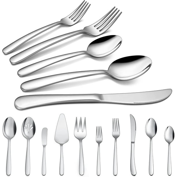 Vesteel 25 Piece Modern Silverware Set with Serving Utensils, Heavy