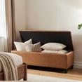 thumbnail image 3 of GZXS Modern Entryway Storage Bench with Safety Hinges, Brown PU Upholstered Ottoman Seating w/ Rubber Wood Legs - 51.18"L x 17.52"W x 18"H, 3 of 10