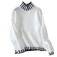 thumbnail image 3 of Fartey Women's Striped Turtleneck Sweaters Oversized Long Sleeve Chunky Knit Sweater Casual Loose Drop Shoulder Pullovers Sweaters White L, 3 of 6
