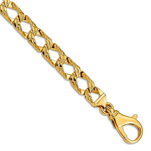 14k Yellow Gold Solid Fancy Lobster Closure 8.65mm Polished Fancy Link Bracelet 8 Inch Lobster Claw Link Bracelet for Wo