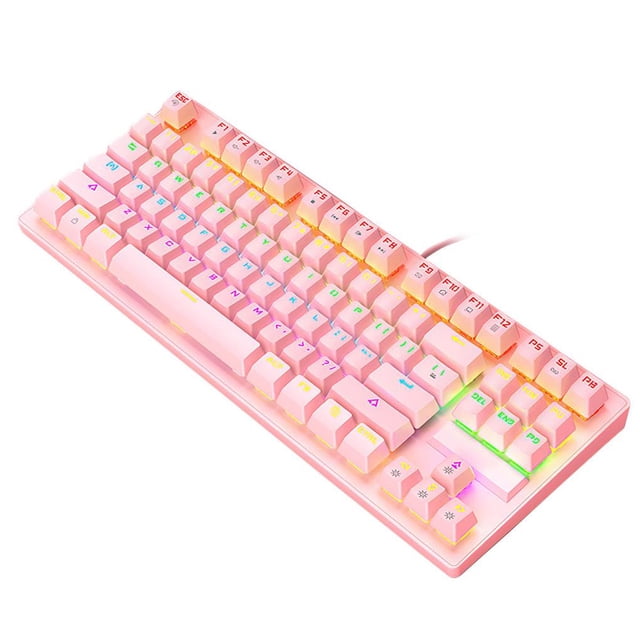 Cateissary Teclado mecánico Punk, teclado con cable USB de 87 teclas con retroiluminación, teclado para ordenador portátil para juegos de oficina Juegos de teclado y mouse para computadora Rosado