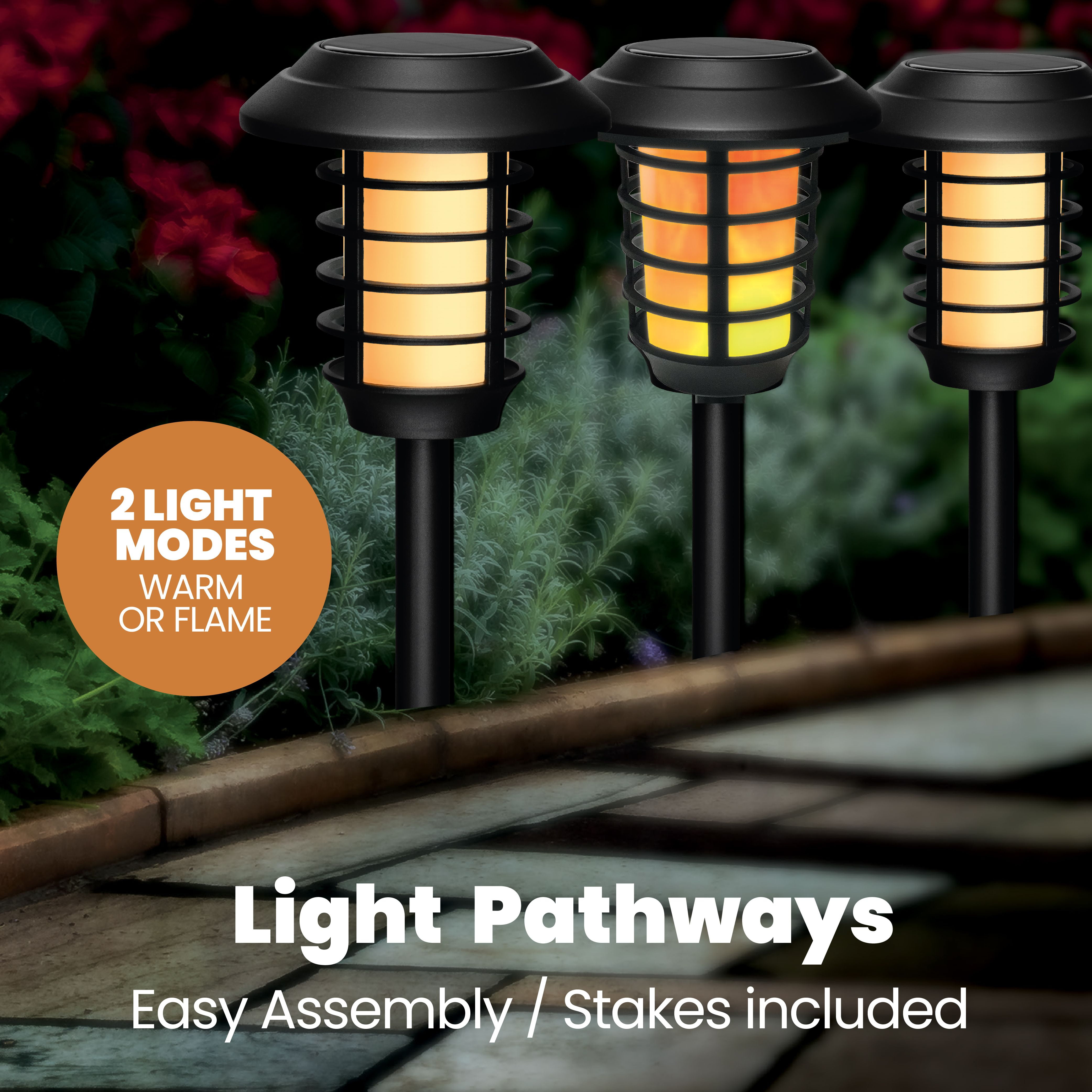 Bell + Howell Smart Solar Pathway Lights, Warm Flame Outdoor Lighting