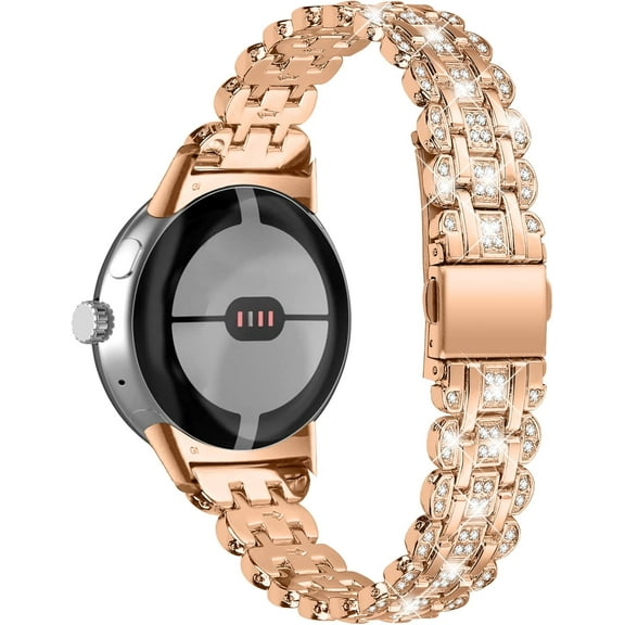 MUKO Compatible with Google Pixel Watch 3 41mm Bands for Women Men, Glitter Diamond Metal Replacement Band Accessories Straps Bracelet Wristbands for Google Pixel Watch 2/Pixel Watch Rose Gold
