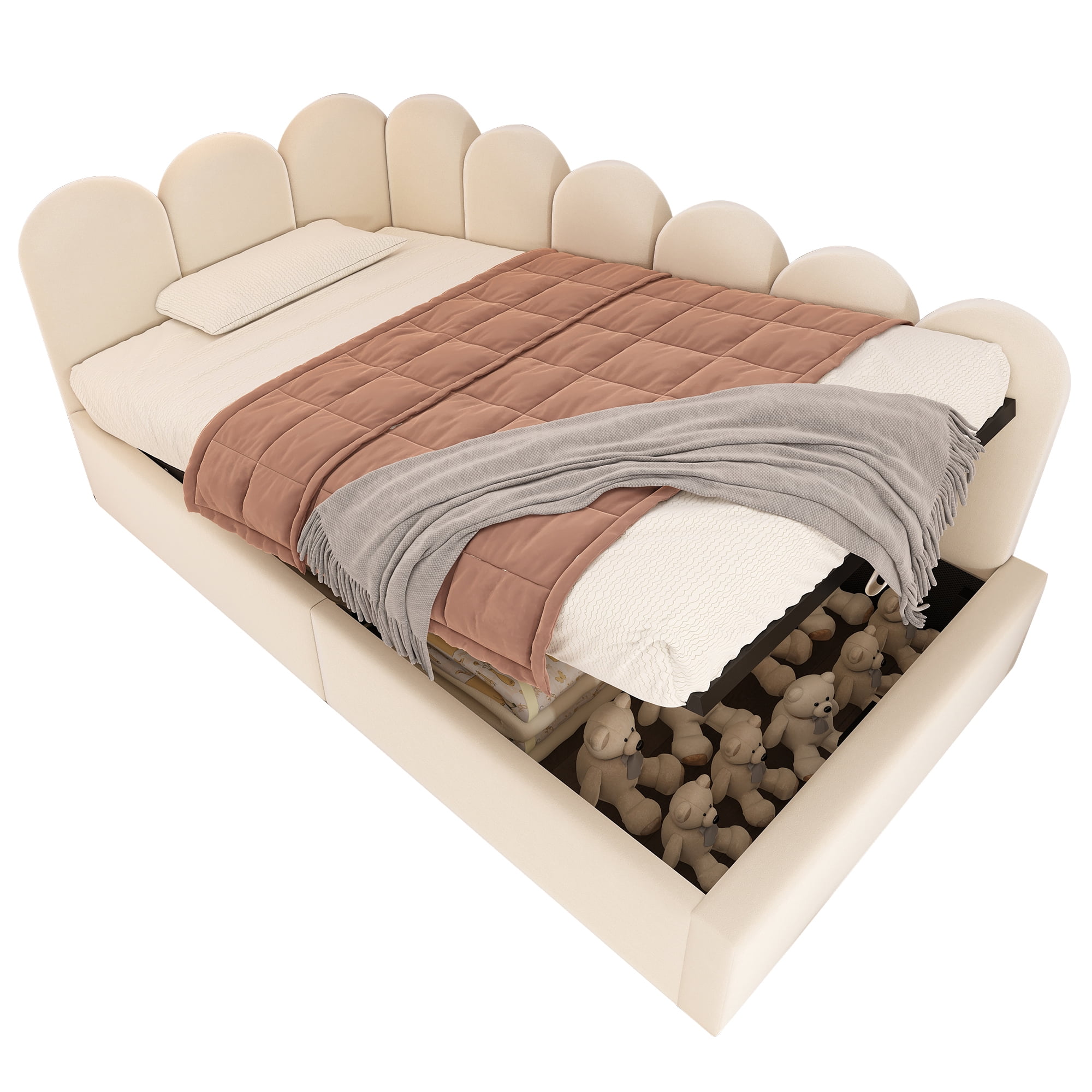 Euroco Upholstered Daybed with Hydraulic Storage, Twin Size Sofa Bed with Metal Slats, Beige