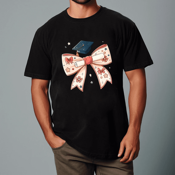 Groovy Senior 2025 Cute Bow Graduation Party Girls Style Unisex Tee,S- 5XL