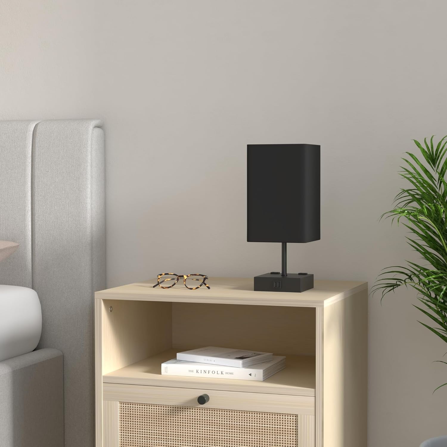 Bedside Table Lamp for Bedroom, 3 Way Dimmable Touch Lamp with USB C+A Charging Ports, Small Nightand Lamps for Bedroom Decor, Living Room, LED Bulbs Included, Upgraded Navy Blue