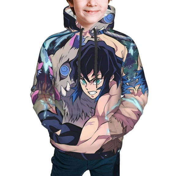 Demon Slayer Inosuke Hashibira Kids' Hoodie 3d Print Sweatshirt Soft Pullover Hooded With Big Pockets For Boys Or Girls Small