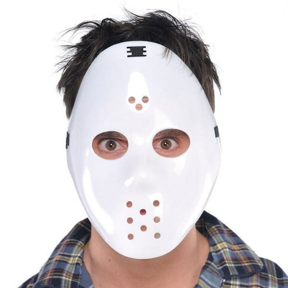 amscan Halloween Costume Horror Hockey Slasher Plastic Face Mask, White, One-Size