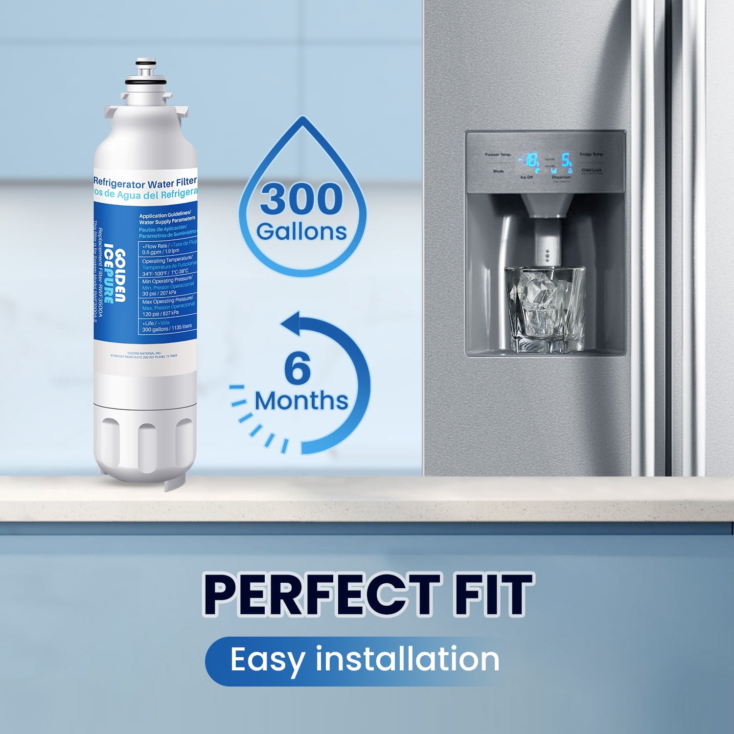 GOLDEN ICEPURE ADQ73613401 Refrigerator Water Filter Replacement for LG LT800P, RWF3500A, 469490, WS620A, LSC22991ST, LSXS26366S, ADQ73613401, LSXS26366D, LUPXS3186N, LSXS26386S LMXS30776D, 2Pack