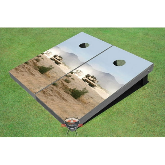 Tank On Dirt Road Themed Cornhole Boards