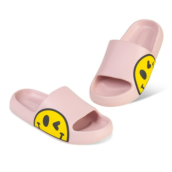 Uonesone Womens Slides,Pillow Slippers Sandals for Men,Unisex Non slip Quick Dry Shower Shoes Indoor Outdoor Open Toe Spa Bath Pool Gym House Casual Massage Smile Face Slippers,