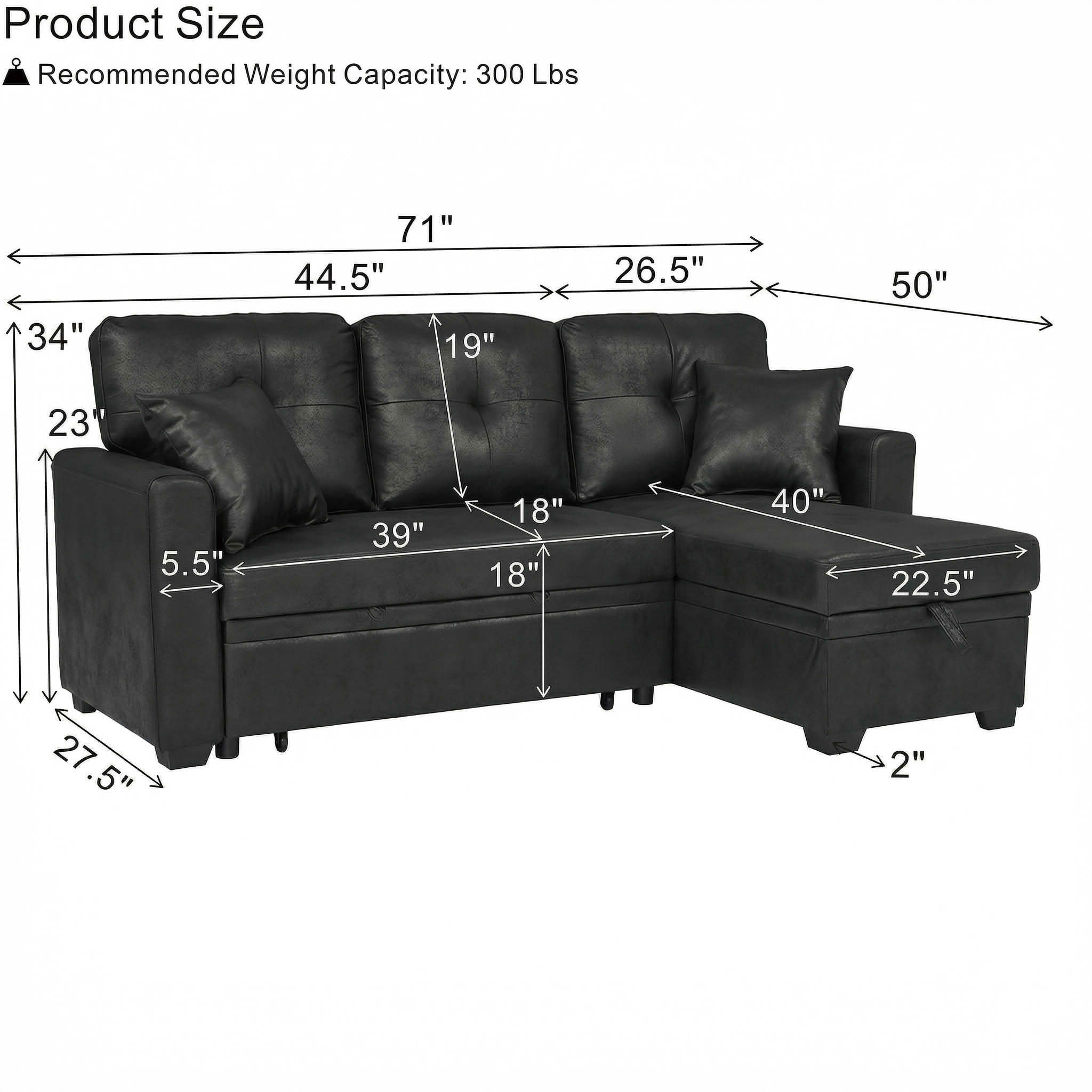 MAYEERTY 71" Breathable Fabric Sleeper Sectional Sofa, L-Shaped Convertible Pull-Out Sofa Bed with Reversible Chaise & Hidden Storage, Multi-Functional