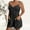 QR1_Black, variante sur Meichang Combinaison en Chaîne Métallique pour Femmes, Combinaison Courte Élégante avec Poches, une Pièce