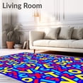 thumbnail image 2 of ODIKA 4'x6' Machine Washable Non-Slip Area Rug, Playful Alphabet and Number Mosaic with Dynamic Shapes Symbols High Traffic Rug, Blue, 686623, 2 of 7