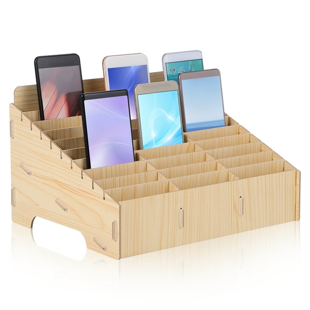 Caja de administración de teléfono celular 1PC Caja de almacenamiento de teléfono de múltiples rejillas de madera (30 rejillas)