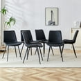thumbnail image 3 of Set of 6 Black Artificial Leather Dining Chairs with Curved Widened Cushion & Black Metal Legs, 3 of 10
