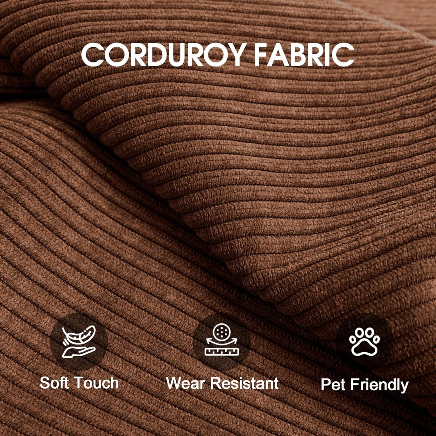 Howcool 79" Convertible Sofa Bed, Corduroy Folding Pull Out Couch with Pillows, Boneless Compression Sofa in a Box, Floor Sofa with Support Rods for Living Room,Brown