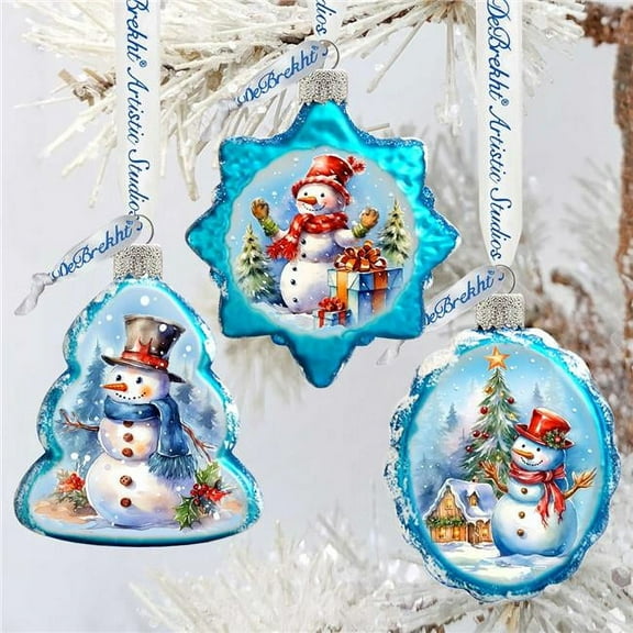 3 x 2 in. Snowmen Mercury Glass Ornaments Christmas Santa Snowman Decor, Set of 3