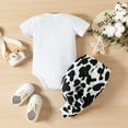 thumbnail image 3 of PatPat 2pcs Baby Girl/Boy 95% Cotton Letter Print Short-sleeve Bodysuit and Cow Print Pants Set, 3 of 11