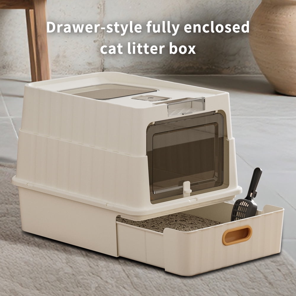Double-Door Enclosed Litter House with Top Exit & Removable Pan for Mess-Free Enclosed Cats Litter Box with Bag